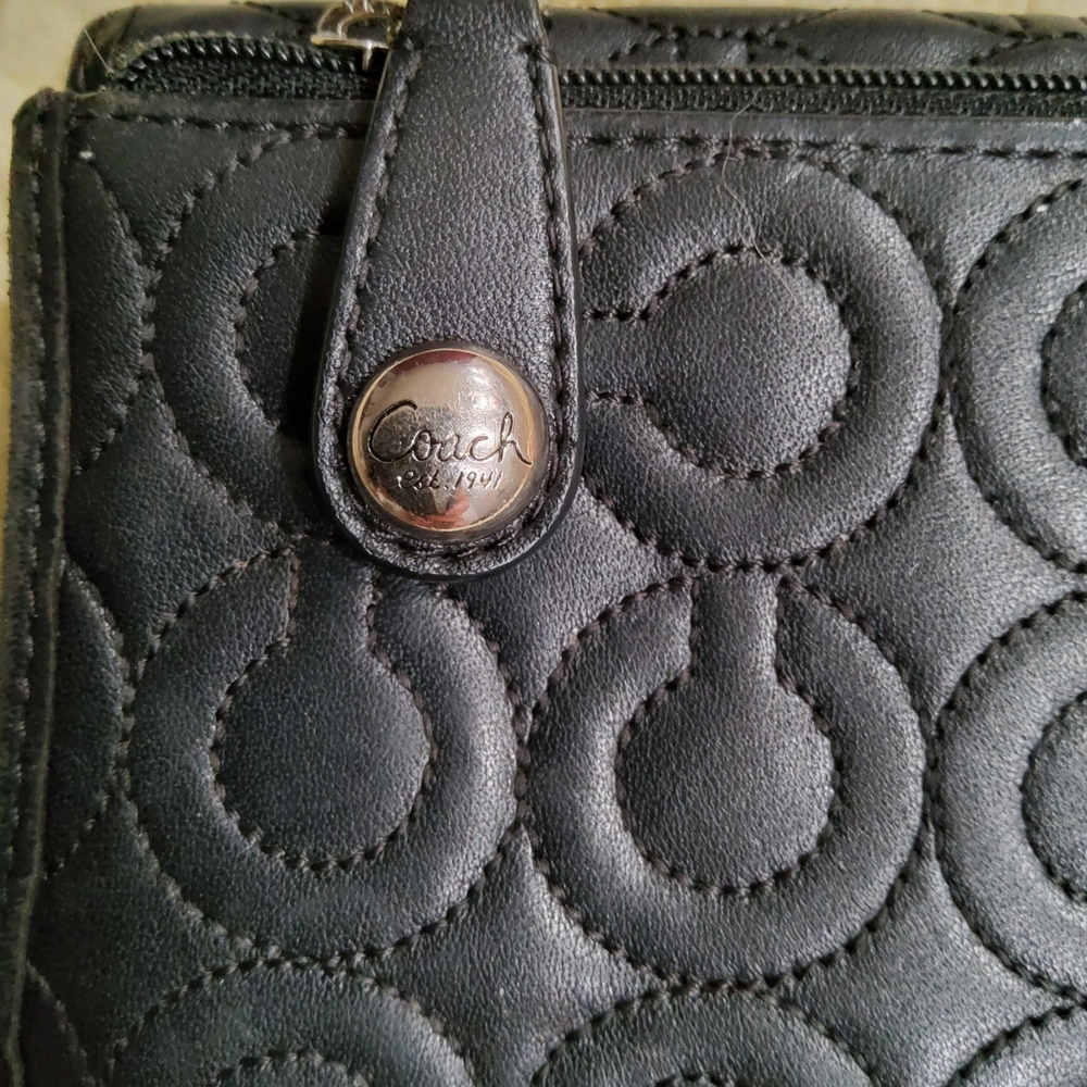 Coach Black Leather Logo Long Wallet - Picture 8 of 10